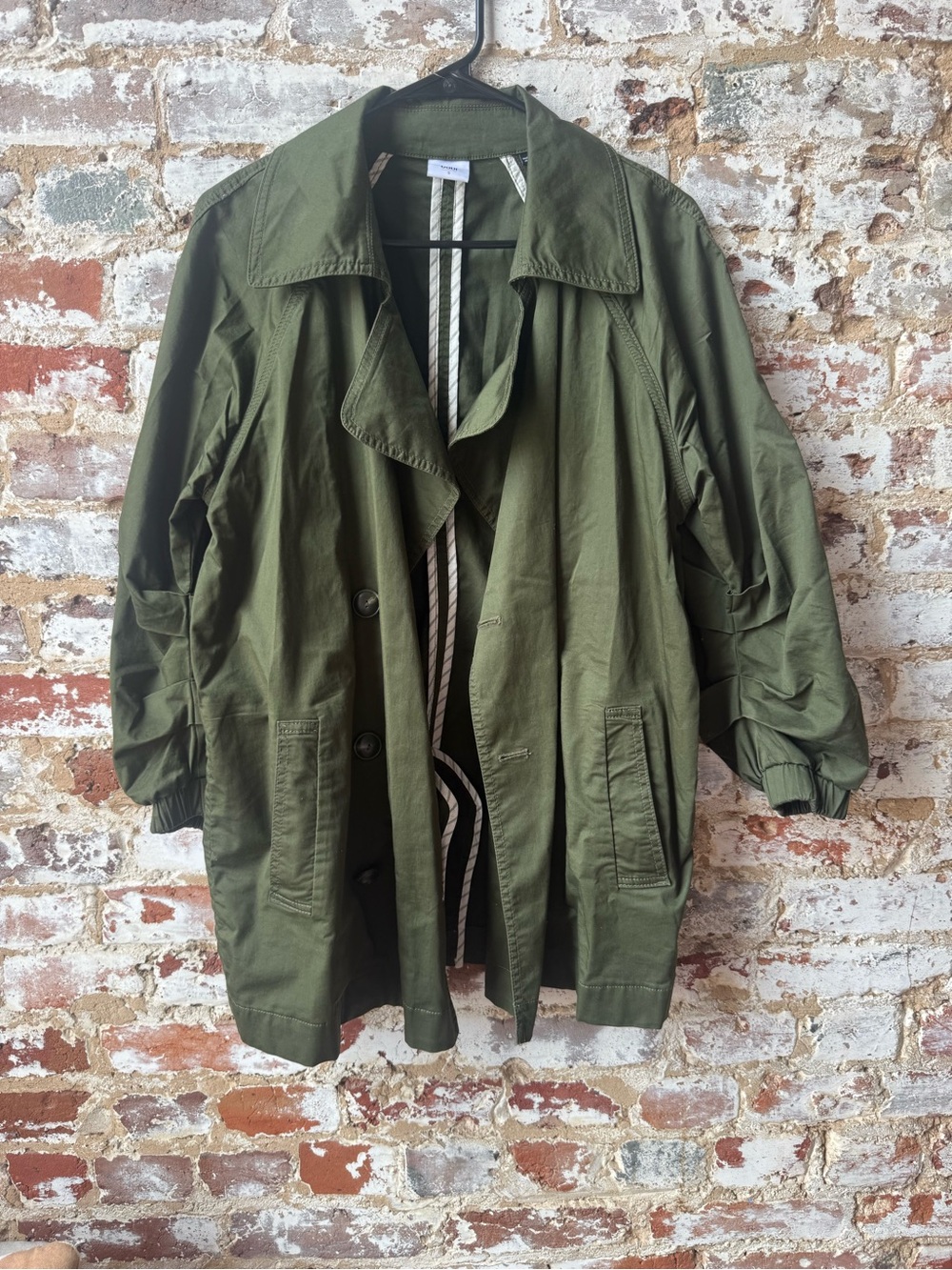 CAbi Olive Green Utility Jacket with Cream Trim